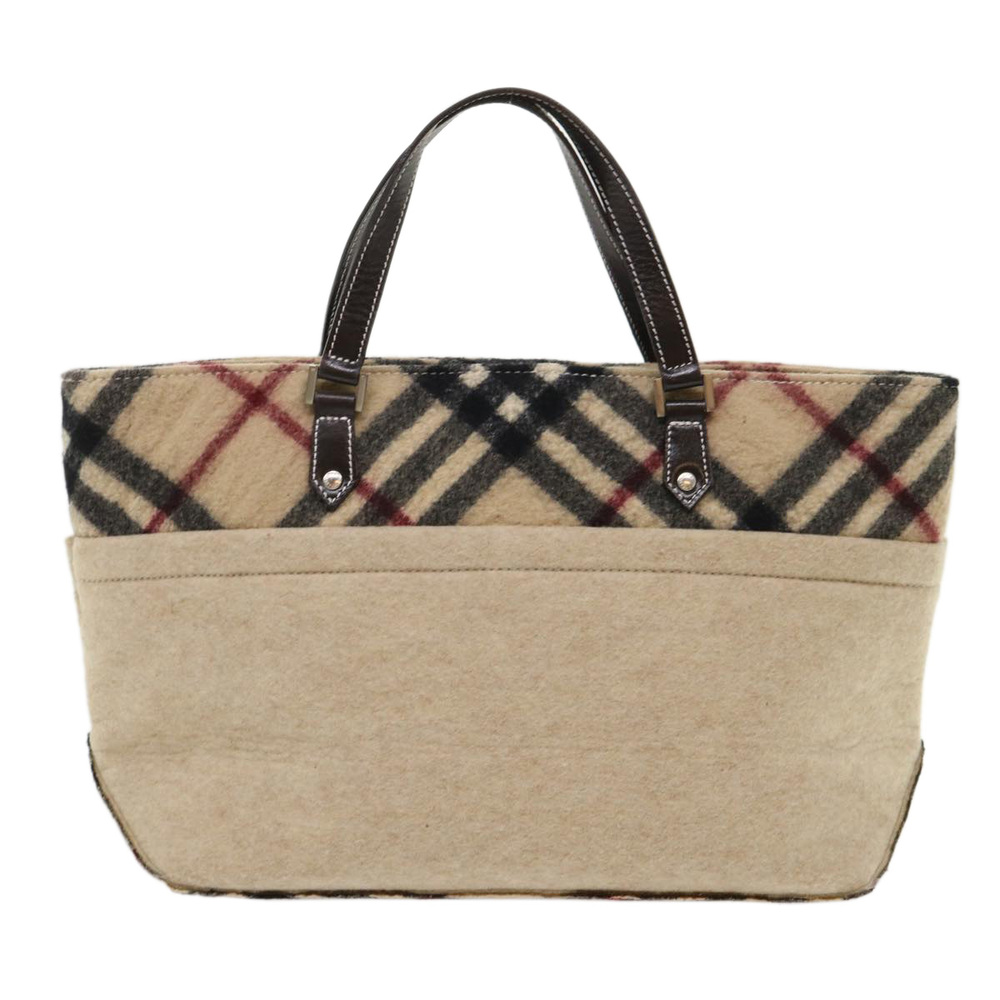 BURBERRY Nova Check Blue Label Tote Bag Wool Beige Auth bs6452 - Picture 2 of 16